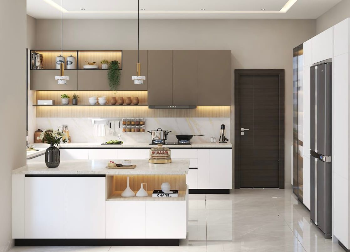 White Kitchen with Open Shelving, Kanpur